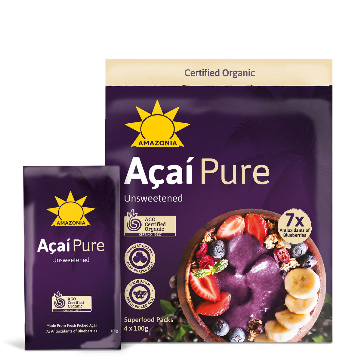 Amazoni Unsweetened Organic Açai Berries (4 x 100g) 400g